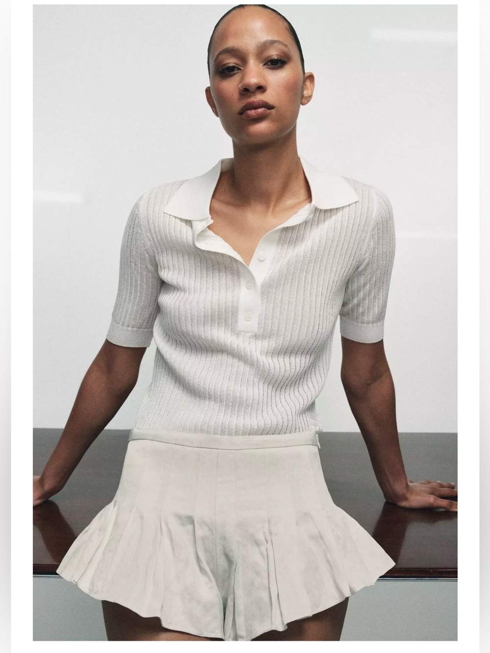 Zara White Pleated Flounce Skort NEW